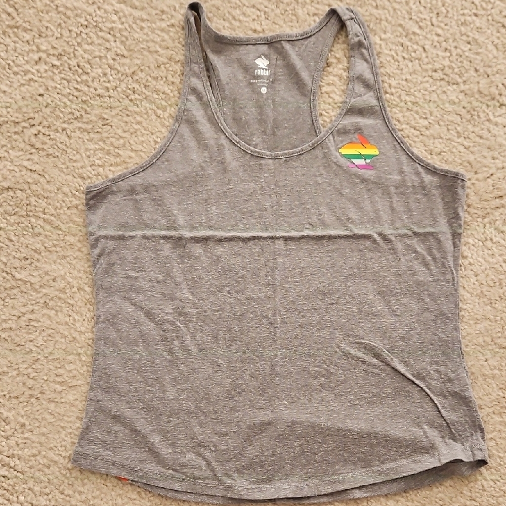 Heather Gray Tank Top with Rainbow Accent